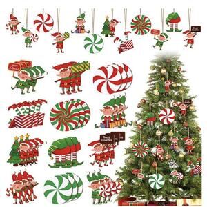 26 Pcs Elf Christmas Tree Ornaments Bulk Decoration Set Wooden Elves